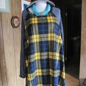 EGS BY ELOGES YELLOW & NAVY  PLAID SHIFT DRESS BRA